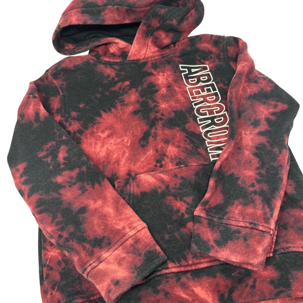 Abercrombie Kids Red Black‎ Tie Dye Pullover Hoodie Sweatshirt Logo Size 7/8
